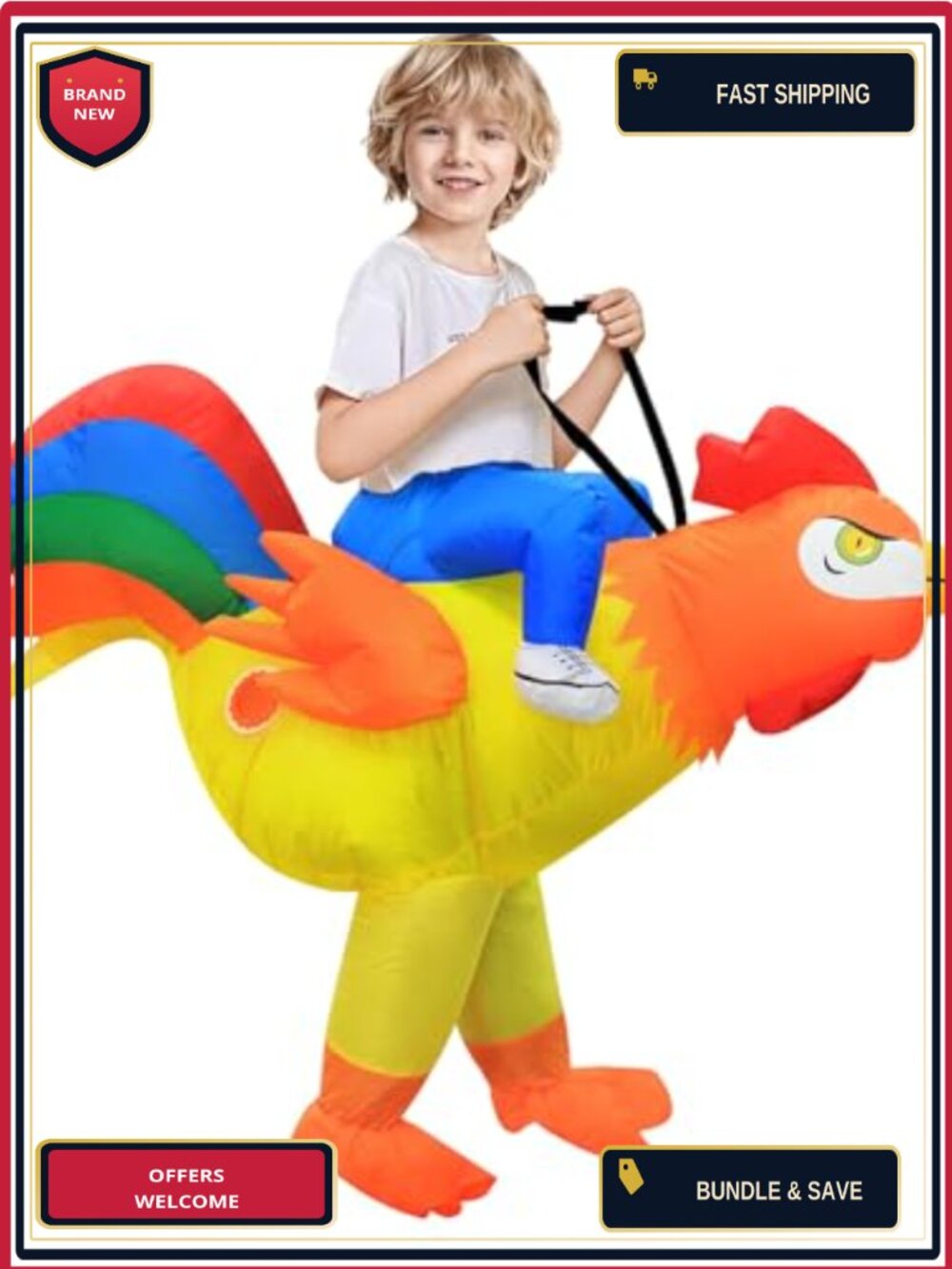 Kids Inflatable Chicken Costume Blow Up Rooster Halloween Cosplay